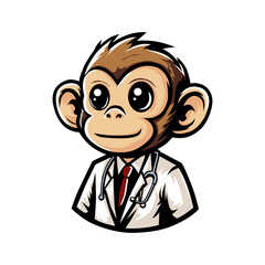 Clean White Background Doctor Theme Monkey Mascot Design