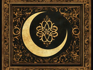 Obraz premium Ornate Golden Crescent Moon Framed In Intricate Design