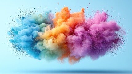 Fototapeta premium Colorful powder explosion, blue background, vibrant, design