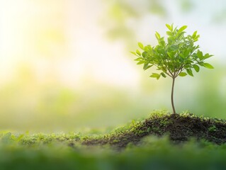 A small tree growing on a mound of soil, symbolizing growth and renewal in nature.
