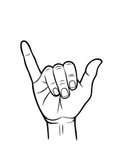 Fototapeta premium Outline illustration of a hand gesture (shaka sign) representing friendship and good vibes