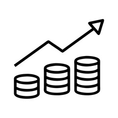 Coin stack with an upward arrow icon on a simple background, ideal for growth and investment themes
