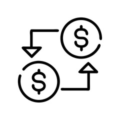 Obraz premium Currency exchange icon with dollar signs on a simple background, ideal for finance and international trade themes