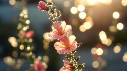 Dew-Kissed Pink Flowers Golden Hour Bloom