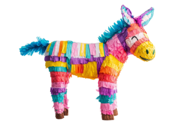 Bright colorful donkey pinata transparent background. PNG 