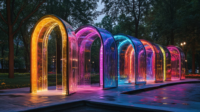 Exciting new events and activations designed to attract Gen Z to the park, featuring vibrant neon arches and sculptures radiating a brilliant glow.