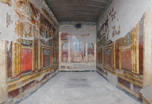 Villa di Poppea (Villa Poppaea), ruins of a seaside Roman villa in the Pompeian suburban area of Oplontis, buried under the ashes of mount Vesuvio in 79 AD, Italy	