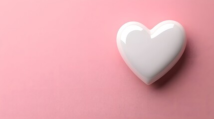 Fototapeta premium Glossy White Heart Shape on Soft Pink Background for Love Themes