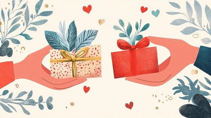 Couple giving gifts illustration