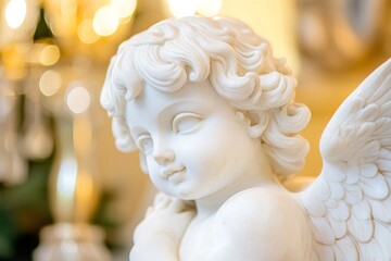 Baroque sculpture close-up: serene marble angel embracing tranquility