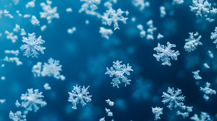 Falling snowflakes, winter, blue background, holiday card
