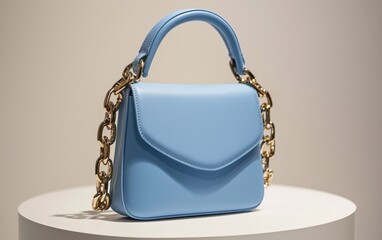 Chic chain-strap shoulder bag in soft powder blue showcased on a white surface