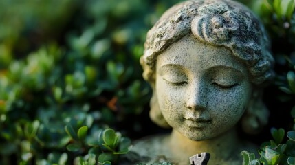 Fototapeta premium A statue of a woman with her eyes closed and a serene expression