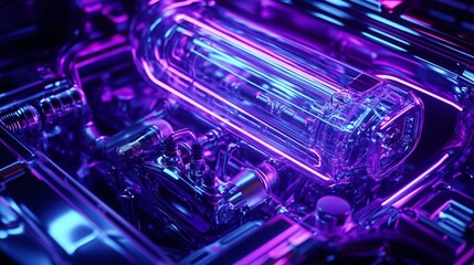 Futuristic Engine Neon Glow, Abstract Car Engine Concept