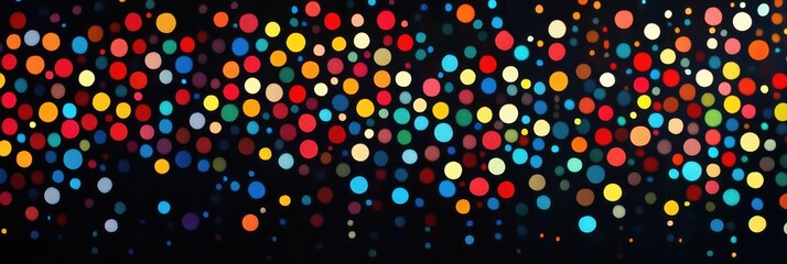 Vibrant multicolored dots pattern on black background as artistic abstract concept