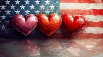 Elegant Artwork of Valentine's Day Hearts Melded with American Flag -