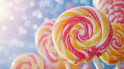 Colorful Swirled Lollipops On Sticks Delightful Treat