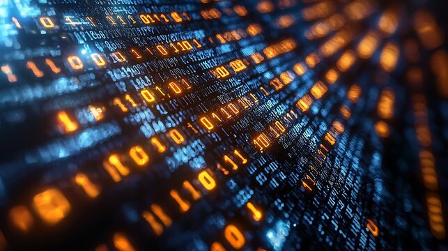 Virtualization and SaaS networks driving AI across global business sectors, with binary code forming intricate patterns in a polished design 