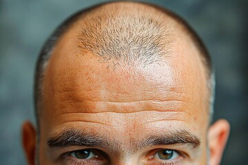 Baldness on a man's head, baldness, hair transplant, hair loss, stress.
