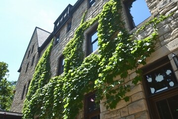 Ivy Covered Stone Building Exterior Wall Facade