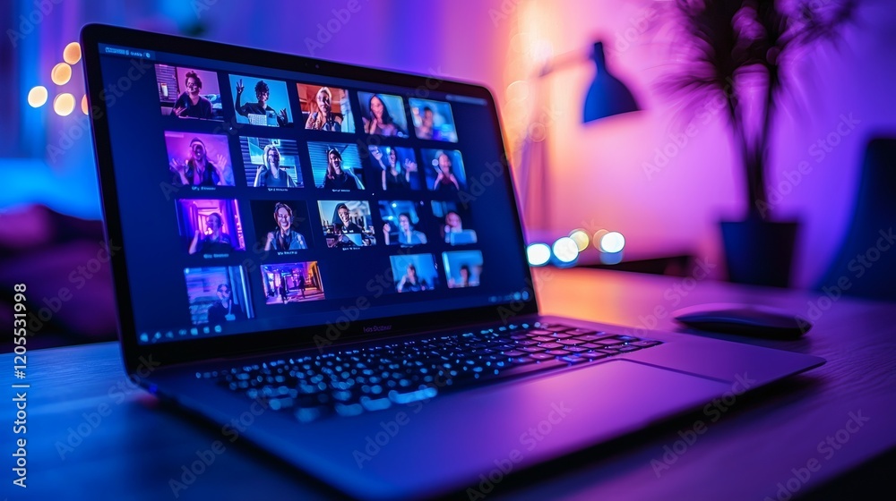 Poster Close-up of a video call interface with participants raising virtual hands to ask questions Stock Photo with side copy space