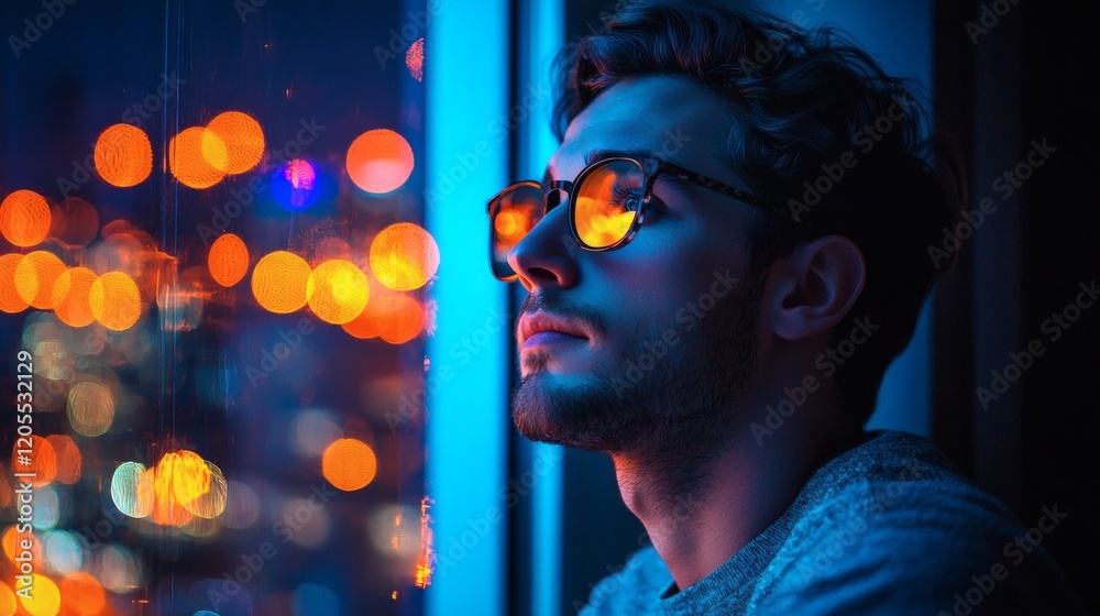 Poster Freelancer using a background blur feature for privacy during a video conference call Stock Photo with side copy space