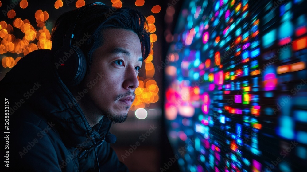 Aufkleber Freelancer using a background blur feature for privacy during a video conference call Stock Photo with side copy space