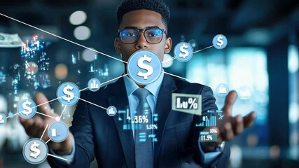 Businessman amidst floating currency symbols and financial chaos for corruption awareness campaign - Powered by Adobe