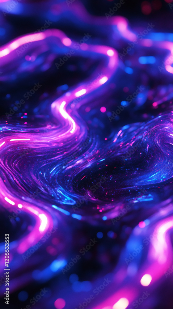 Aufkleber neon light trails swirling and mixing, creating a mesmerizing abstract pattern with vibrant pink, pu