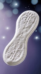 A single sanitary napkin floats against a purple background