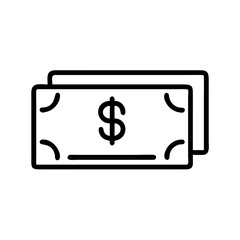 Stack of dollar bills icon representing money and financial wealth on a white background