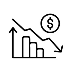 Economic downturn chart icon featuring dollar sign and downward arrow representing financial decline