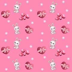 seamless pattern with hearts and flowers