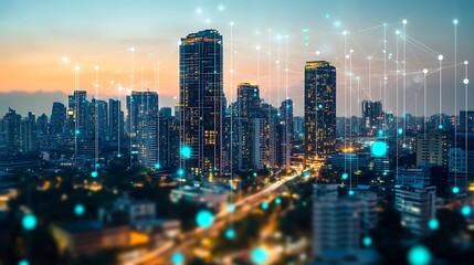 Obraz premium a city skyline with many buildings and dots