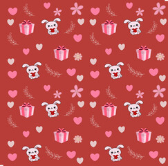 seamless pattern with rabbit and hearts