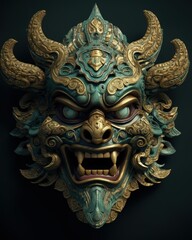 Fototapeta premium Intricate Carved Mask with Fearsome Expression