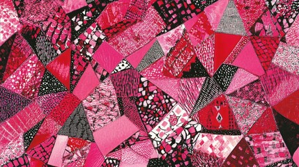 Abstract Pink and Black Geometric Patchwork Textile Design
