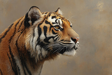 Obraz premium Majestic Tiger Profile Against A Neutral Background