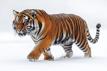 Fototapeta premium Majestic Siberian Tiger Walking Through Winter Snow