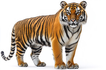 Majestic Tiger Standing Against A White Background
