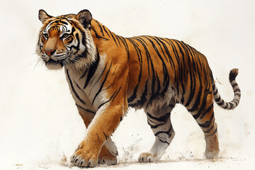 Obraz premium Majestic Siberian Tiger Walking on White Background