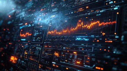 Fototapeta premium Futuristic Data Visualization: A dynamic display of information, charts, and graphs in a modern, technological interface.