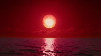 Fototapeta premium Crimson Sunset over Calm Ocean Dramatic Red Sky Seascape