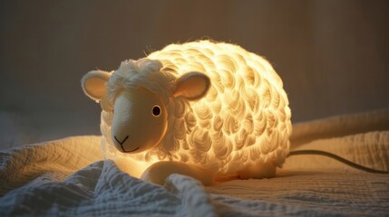 Cute sheep-shaped lamp with a fluffy body emitting a gentle light.