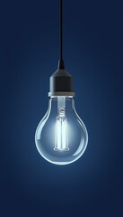 illuminated light bulb with glowing filament, modern hanging light bulb emitting warm yellow light, closeup of a glowing incandescent light bulb, electricity , glass, transparent, shine, electric, pow