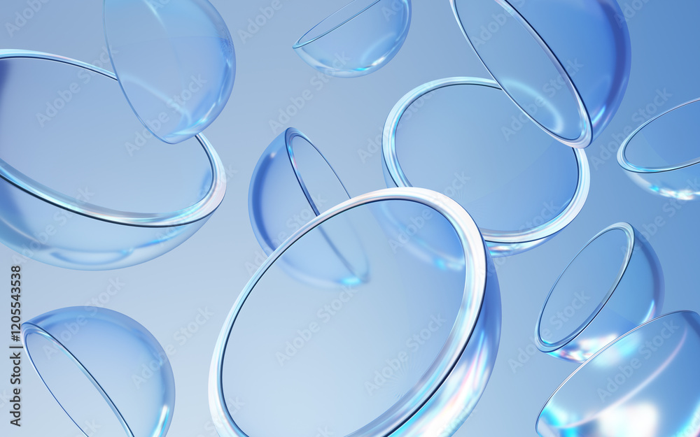 Poster Abstract glass semicircles with Chromatic dispersion effect. 3d render.
