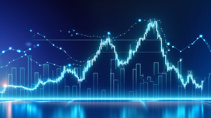 Futuristic Financial Chart with Glowing Blue Graphs on Deep Gradient Background