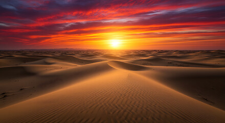 Naklejka premium Desert Dunes Under a Fiery Sky A Vision of Drama