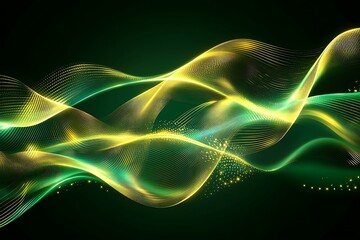 Fototapeta premium Abstract dynamic waves of shimmering gold and green on a dark background