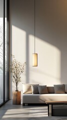 Modern living room with natural light and minimalist decor.